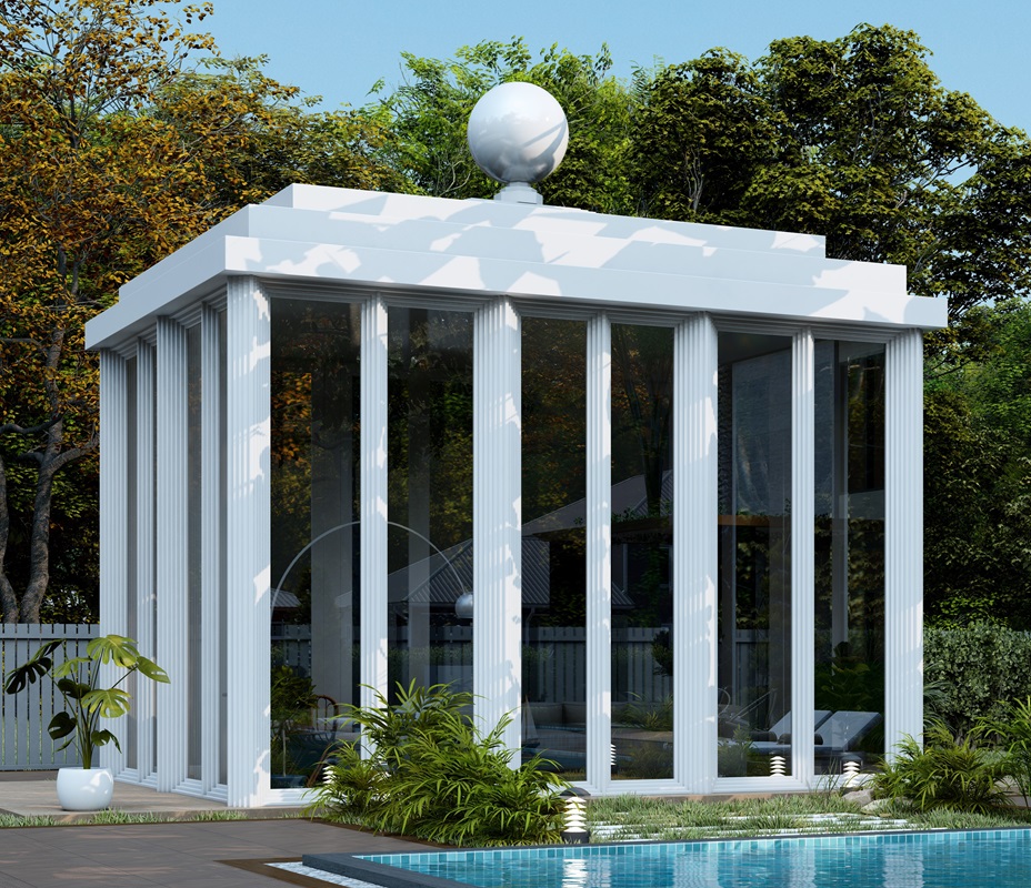 classic-garden-elements-piscina-palla-poolhaus-glas-stahl-6m image 1