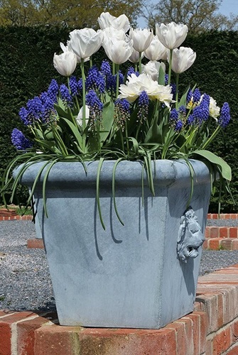 classic-garden-elements-lion-head-pflanzk-bel-zink-grau-vintage image 1