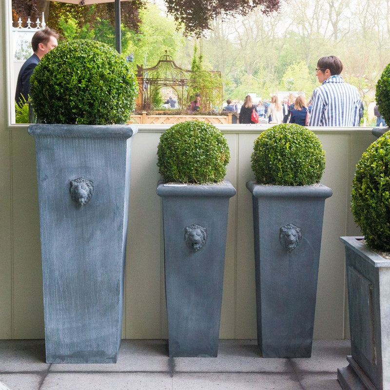 classic-garden-elements-lion-head-pflanzk-bel-zink-grau-vintage image 3