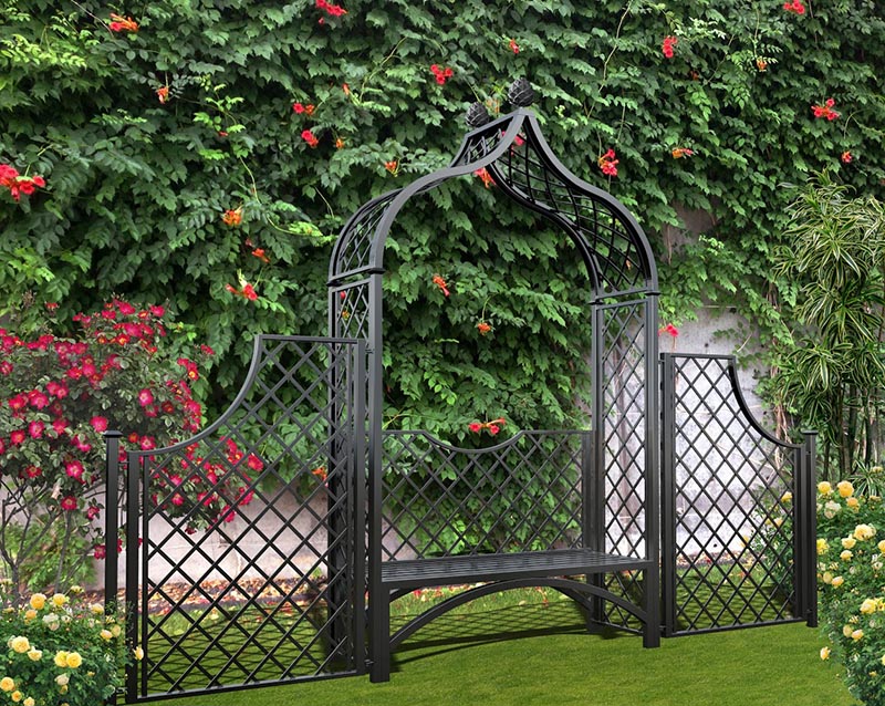 classic-garden-elements-brighton-rosenbogen-mit-bank-zaun-150-cm-schwarz image 1