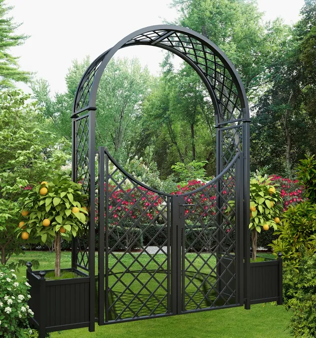 classic-garden-elements-portofino-rosenbogen-mit-tor-und-pflanzk-beln image 1