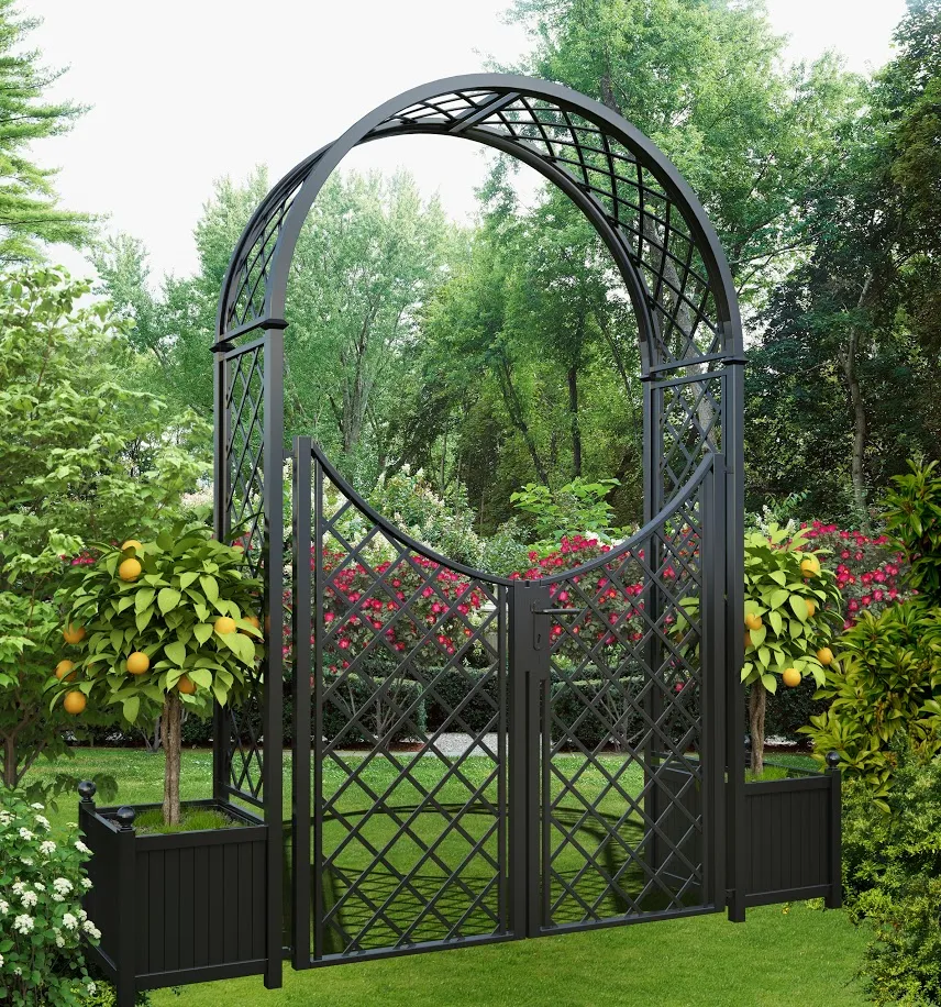 classic-garden-elements-portofino-rosenbogen-mit-tor-und-pflanzk-beln image 1