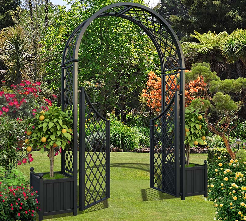 classic-garden-elements-portofino-rosenbogen-mit-tor-und-pflanzk-beln image 3