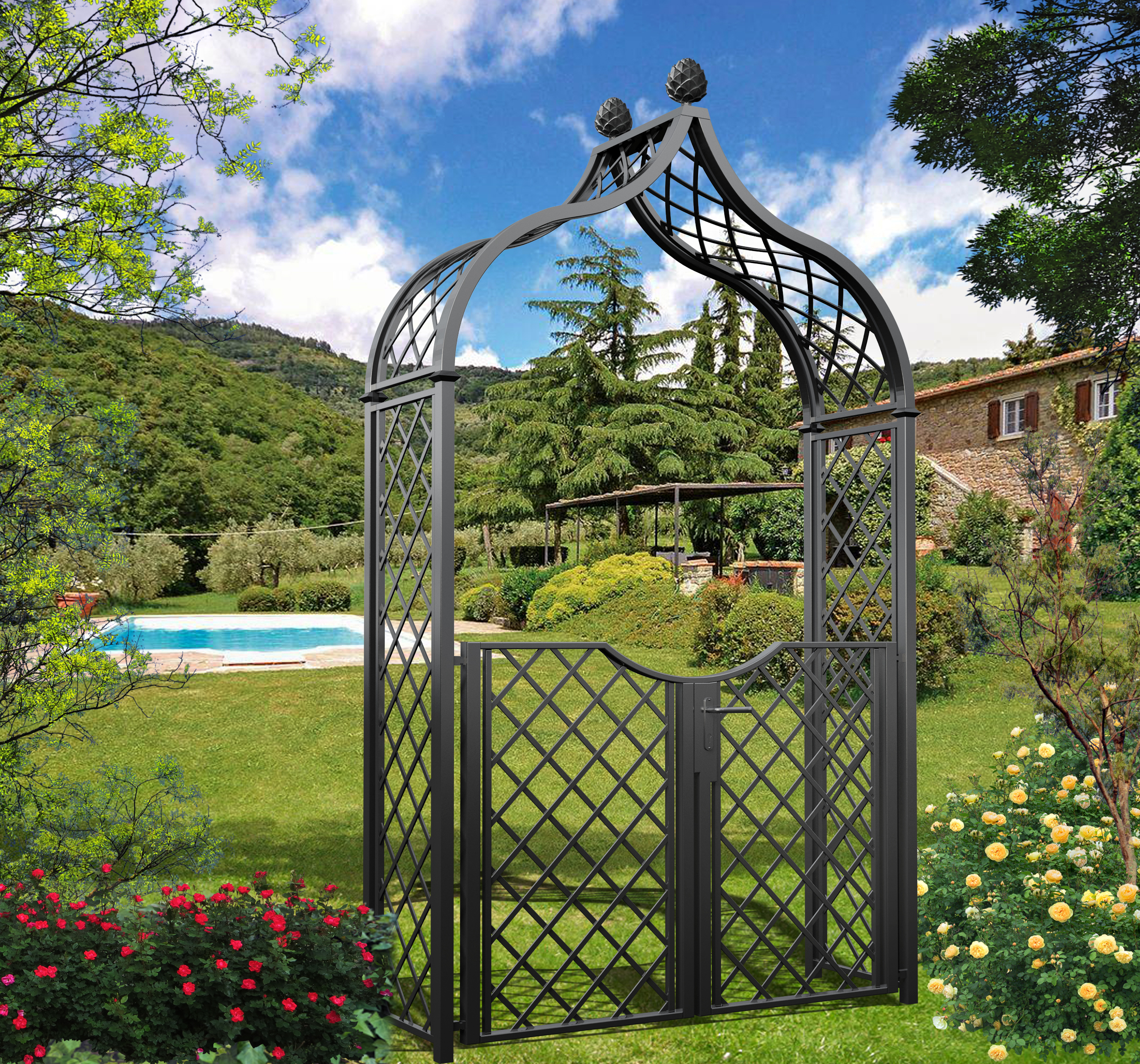 classic-garden-elements-rosenbogen-brighton-schwarz-mit-t-r image 1