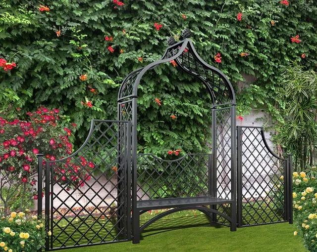 classic-garden-elements-brighton-rosenbogen-mit-bank-zaun-150-cm-schwarz image 1