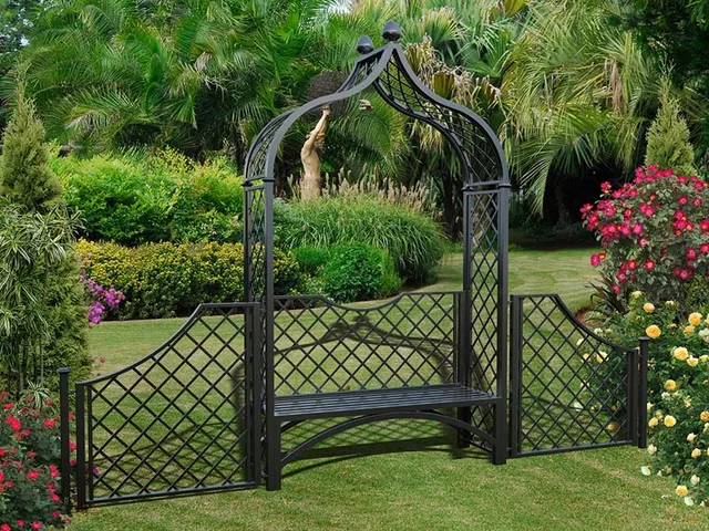 classic-garden-elements-brighton-rosenbogen-metall-mit-bank-zaun image 1