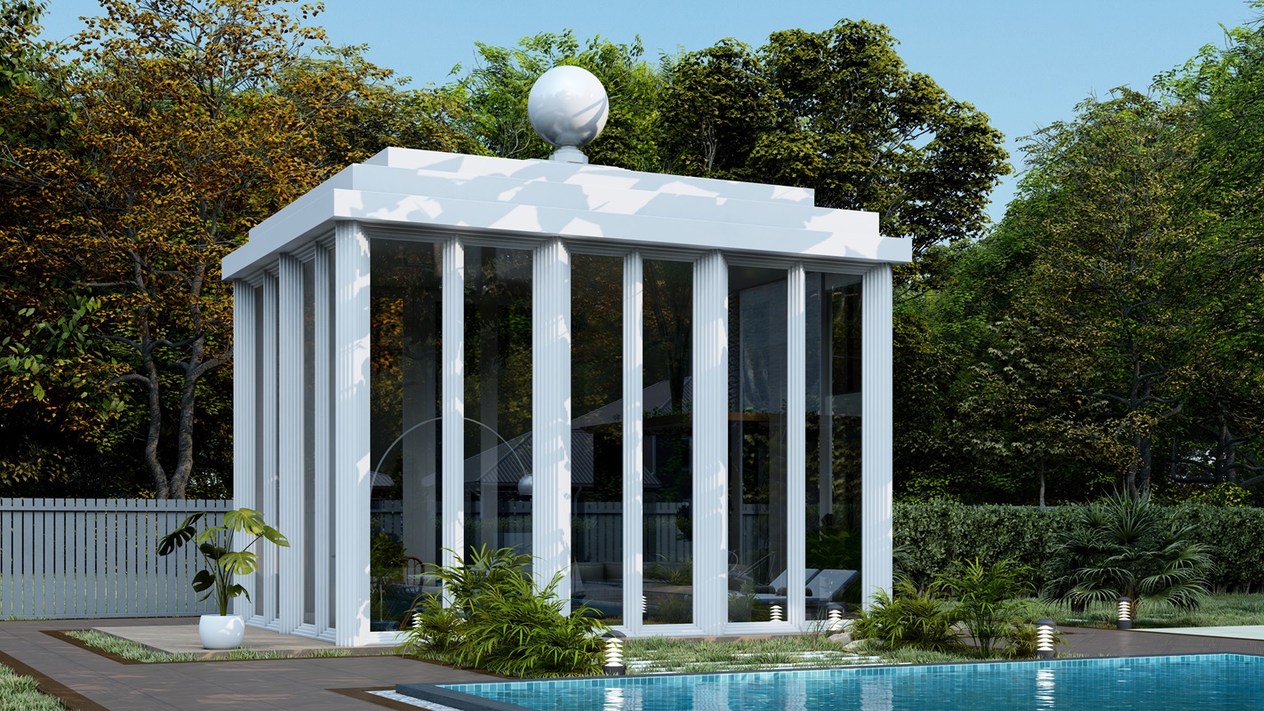 classic-garden-elements-piscina-palla-poolhaus-glas-stahl-6m image 3