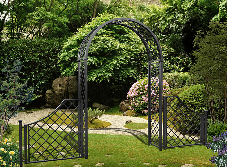 classic-garden-elements-portofino-rosenbogen-mit-zaun-schwarz image 1