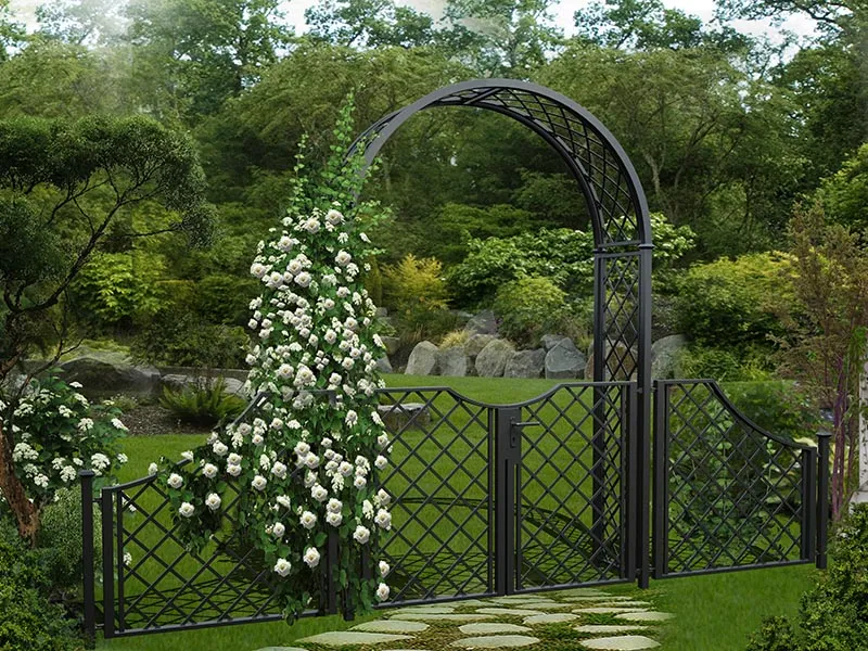 classic-garden-elements-portofino-rosenbogen-mit-gartent-r-zaun-schwarz image 1