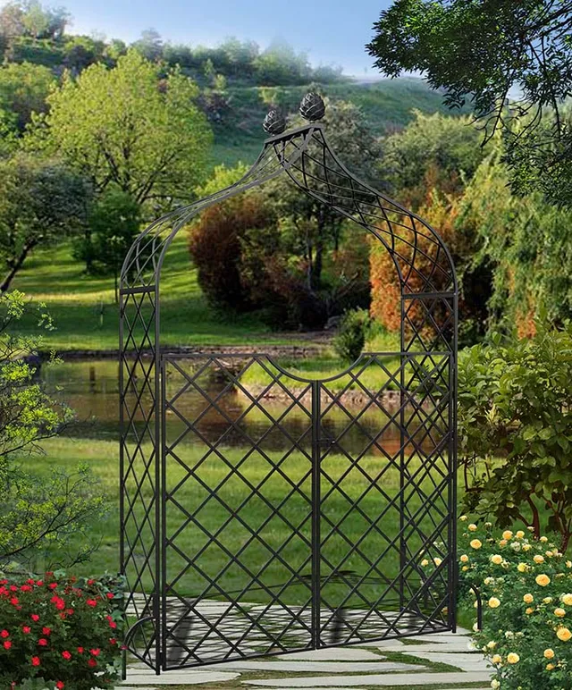 classic-garden-elements-kiftsgate-rosenbogen-mit-tor-schwarz image 1