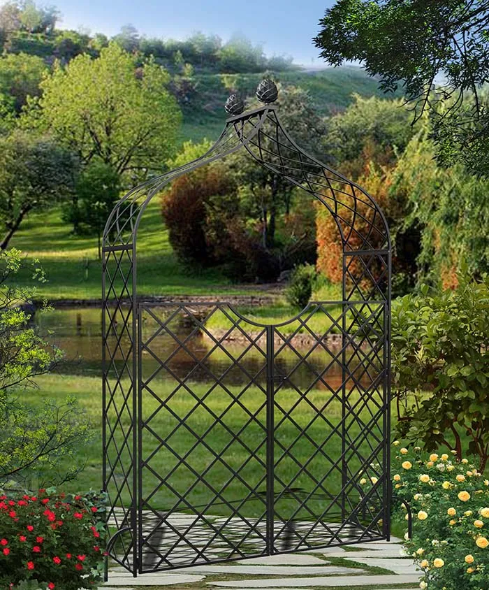 classic-garden-elements-kiftsgate-rosenbogen-mit-tor-schwarz image 1