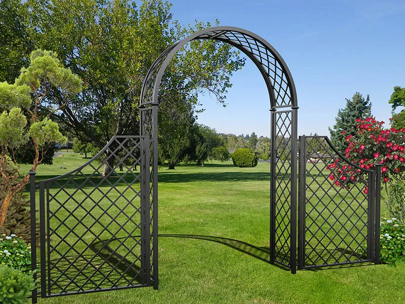 classic-garden-elements-portofino-rosenbogen-metall-schwarz-mit-zaun image 1