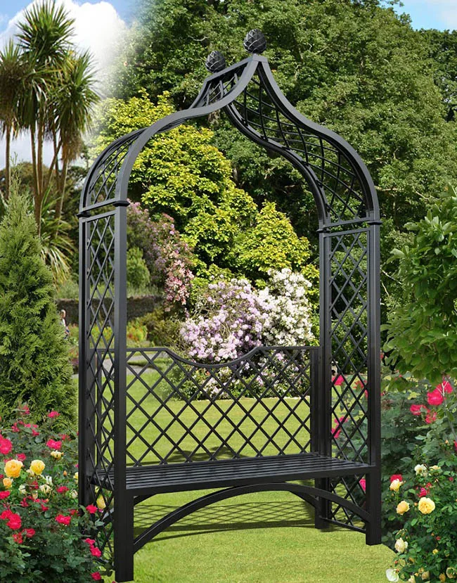 classic-garden-elements-rosenbogen-brighton-mit-bank-schwarz image 1