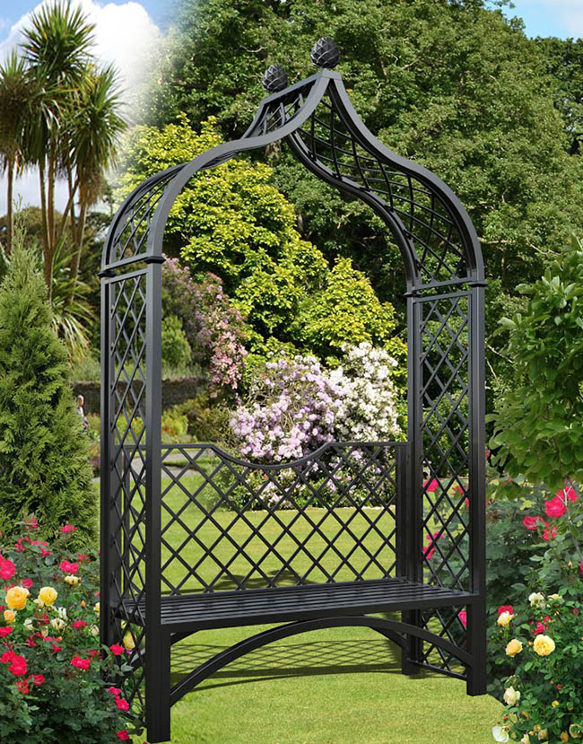 classic-garden-elements-rosenbogen-brighton-mit-bank-schwarz image 1