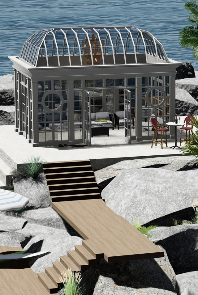 classic-garden-elements-bloomingdale-beach-strandhaus-stahl-glas-green-smoke image 1