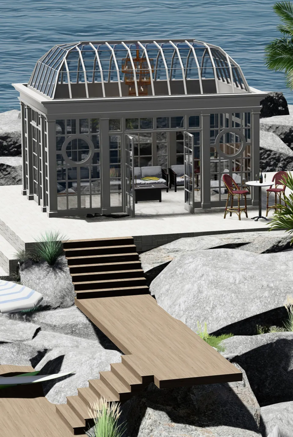 classic-garden-elements-bloomingdale-beach-strandhaus-stahl-glas-green-smoke image 1